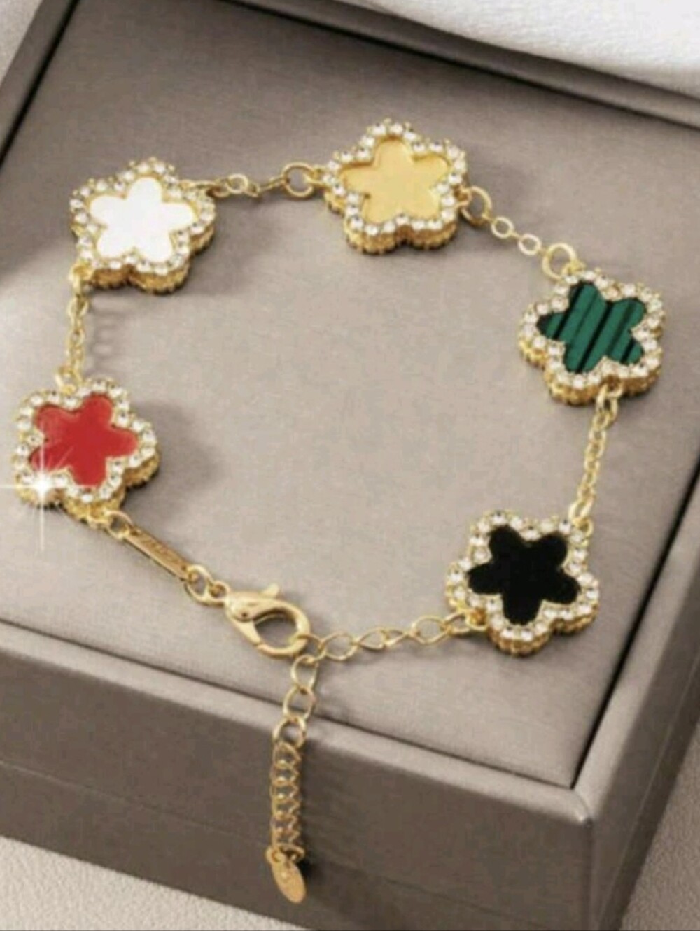 Chic Colorful Five Leaf Diamond Clover Gold bracelet